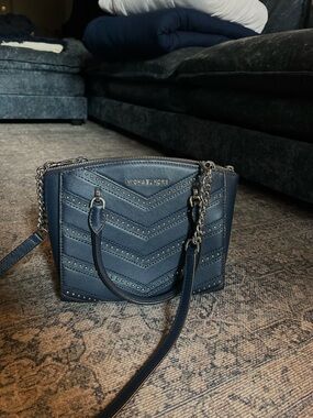 Michael Kors Navy Quilted Chevron Crossbody with Chain Strap